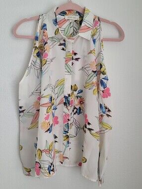 NWT Yumi Kim 100% Silk Cold Shoulder Floral Button Front Blouse Top Ivory XS